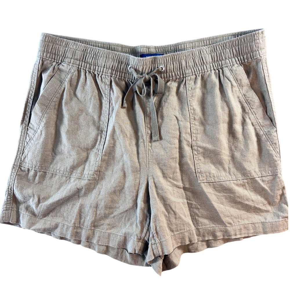 Nautica Womens Linen Blend Drawstring Shorts Olive Green Large 1504504